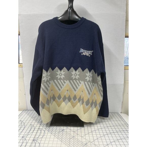 Avirex Other - AVIREX Silver Sweater‎ Mens Navy/Cream Print Long Sleeve Size XXL with Logo